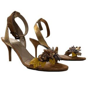 Donald Pliner Open Toe Metallic and Suede with Floral Embellishment - Size 8.5 M
